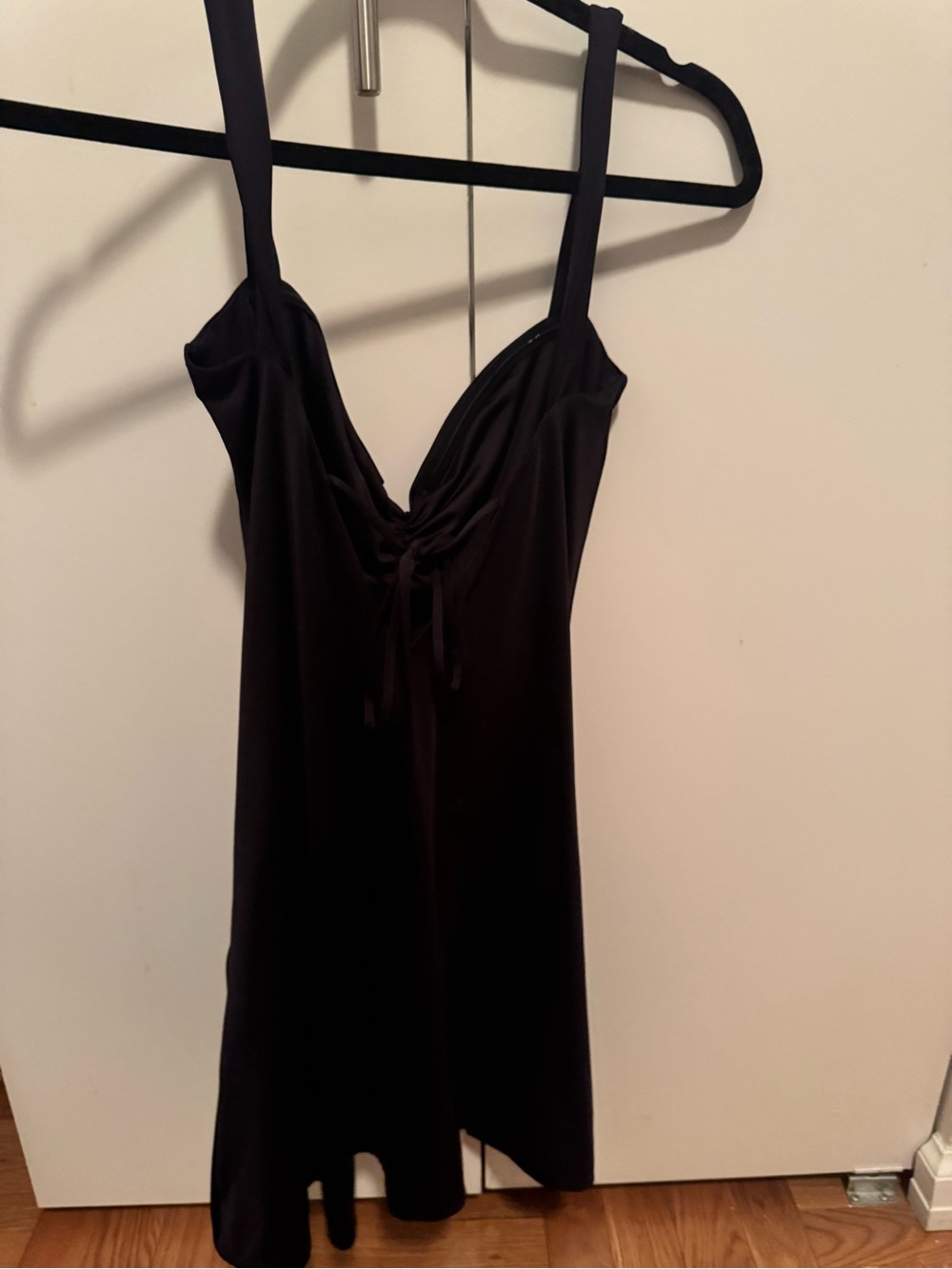 Oh Polly Black Mini Slip Dress with Front Tie Detail